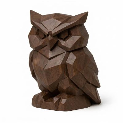 Wood Carved Owl Collectible Figurine in Black Walnut Finish - 3D Printed in Canada (Black Walnut)