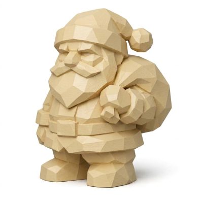 Wood Carved Santa Claus Collectible Figurine in White Oak Finish - 3D Printed in Canada (White Oak)
