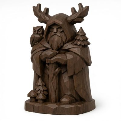 Wood Carved Guardian of the Forest Collectible Figurine in Black Walnut Finish - 3D Printed in Canada (Black Walnut)