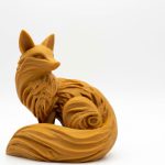 Elegant Wood Carved-Style Fox Figurine in Ochre Yellow Finish - 3D Printed in Canada (Ochre Yellow) — 3D Printed Foxes by 3DCentral