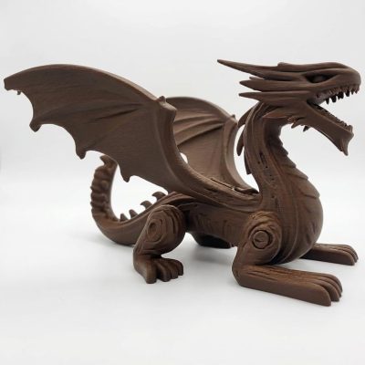 Fierce Wood-Carved English Dragon Figurine in Black Walnut Finish - 3D Printed in Canada (Black Walnut)