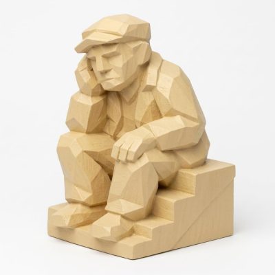 Wood Carved Back Steps Collectible Figurine in White Oak Finish - 3D Printed in Canada (White Oak)