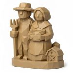 Wood Carved-Like Homestead Figurine - Unique Desk Decor for Adults 3D Printed in Canada - 3D Printed in Canada (Classic Birch)