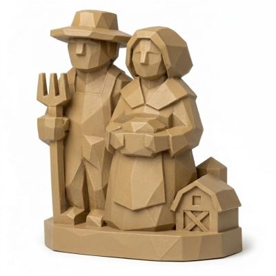 Wood Carved-Like Homestead Figurine - Unique Desk Decor for Adults 3D Printed in Canada - 3D Printed in Canada (Classic Birch)