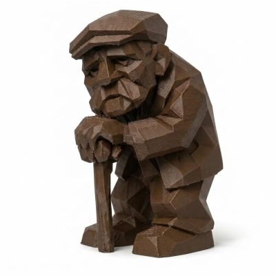 Wood Carved-Like Old Soul Figurine in Black Walnut Finish - 3D Printed in Canada (Black Walnut)