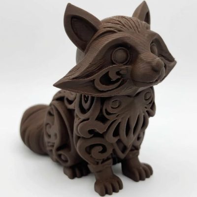 Wood Carved Raccoon Figurine in Black Walnut Finish - 3D Printed in Canada (Black Walnut)