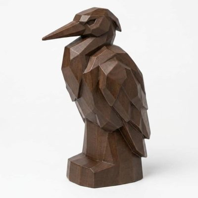 Wood Carved-Like Heron Figurine - Unique Desk Decor for Adults – 3D Printed in Canada - 3D Printed in Canada (Black Walnut)