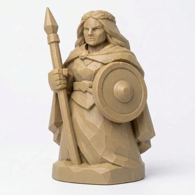 Wood Carved-Like Boudicca Figurine - Unique Desk Decor for Adults 3D Printed in Canada - 3D Printed in Canada (Classic Birch)