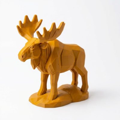Wood Carved Moose Figurine in Ochre Yellow Finish - 3D Printed in Canada (Ochre Yellow)