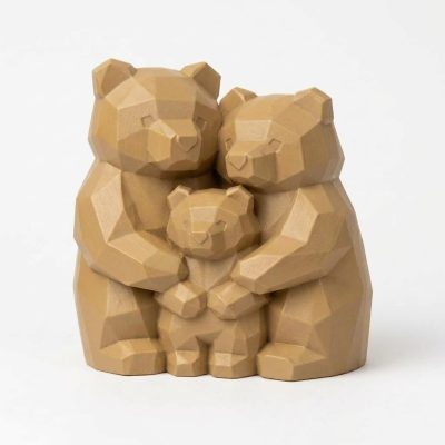 Wood Carved-Like Bear Family Figurine - Unique Desk Decor for Adults 3D Printed in Canada - 3D Printed in Canada (Classic Birch)