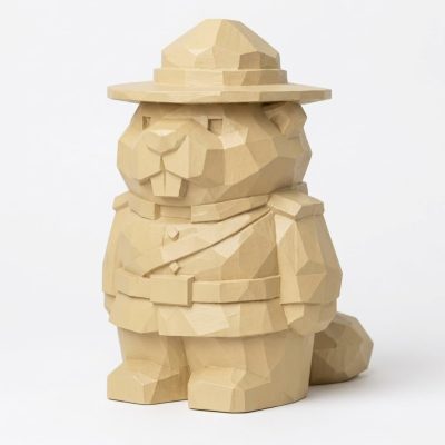Wood Carved Canadian Beaver Collectible Figurine in White Oak Finish - 3D Printed in Canada (White Oak)