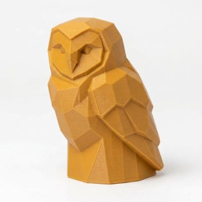 Wood Carved-Like Barn Owl Figurine in Ochre Yellow Finish - 3D Printed in Canada (Ochre Yellow)