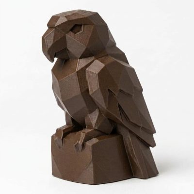 Wood Carved-Like Parrot Figurine - Unique Desk Decor for Adults – 3D Printed in Canada - 3D Printed in Canada (Black Walnut)