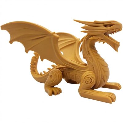 Fierce Wood-Carved English Dragon Figurine in Ochre Yellow Finish - 3D Printed in Canada (Ochre Yellow)