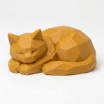 Wood Carved-Like Resting Cat Figurine in Ochre Yellow Finish - 3D Printed in Canada (Ochre Yellow)