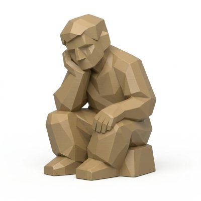 Wood Carved Contemplative Figure Collectible Figurine - Unique Desk Decor for Adults 3D Printed in Canada - 3D Printed in Canada (Classic Birch)
