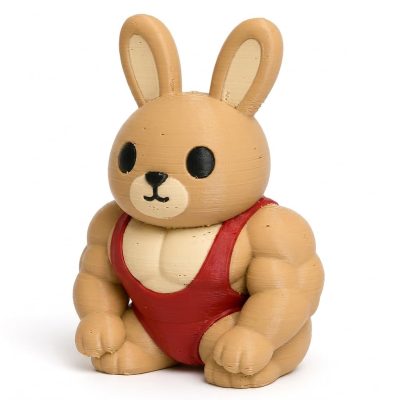 Muscular Bunny Collectible Figurine - Unique Desk Decor for Adults – 3D Printed in Canada