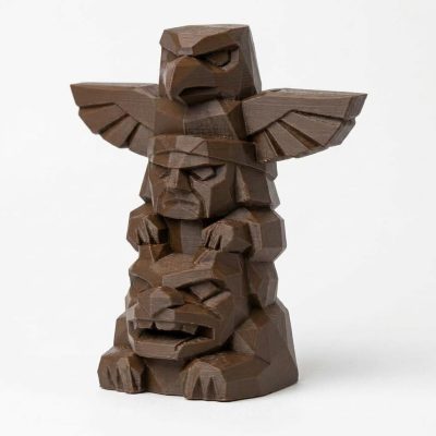Wood Carved-Like Totem Pole Figurine in Black Walnut Finish - 3D Printed in Canada (Black Walnut)
