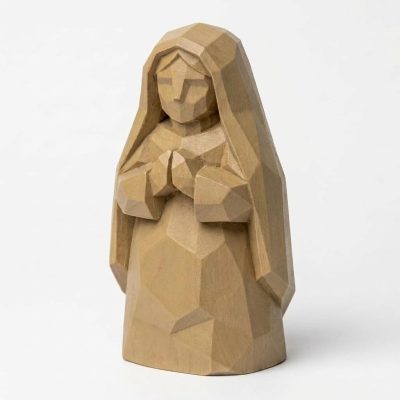Wood Carved-Like Virgin Mary Figurine - Unique Desk Decor for Adults 3D Printed in Canada - 3D Printed in Canada (Classic Birch)