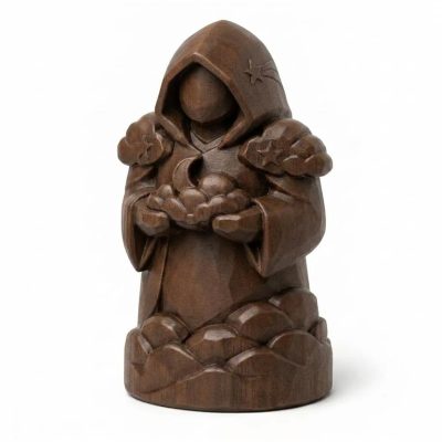 Wood-Carved-Like Sky Spirit Figurine in Black Walnut Finish - Unique Desk Decor for Adults - 3D Printed in Canada (Black Walnut)