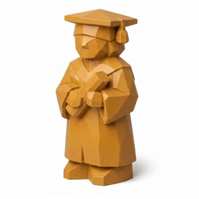 Wood Carved Graduate Collectible Figurine in Ochre Yellow Finish - 3D Printed in Canada (Ochre Yellow)