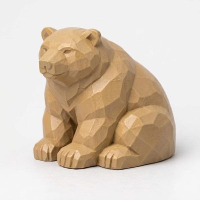 Wood Carved-Like Polar Bear Figurine - Unique Desk Decor for Adults 3D Printed in Canada - 3D Printed in Canada (Classic Birch)