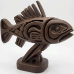 Wood Carved-Style Fish Sculpture in Black Walnut Finish - 3D Printed in Canada (Black Walnut)