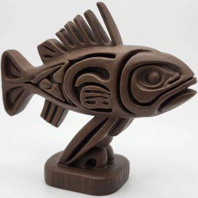 Wood Carved-Style Fish Sculpture in Black Walnut Finish - 3D Printed in Canada (Black Walnut)