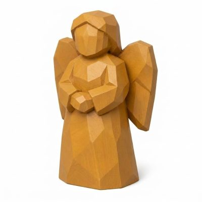 Wood Carved Angel of Quiet Presence Collectible Figurine in Ochre Yellow Finish - 3D Printed in Canada (Ochre Yellow)