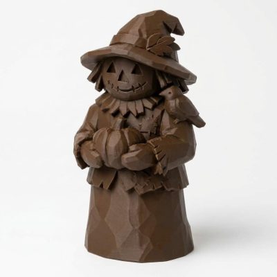 Wood Carved-Like Autumn Scarecrow Figurine - Unique Desk Decor for Adults – 3D Printed in Canada - 3D Printed in Canada (Black Walnut)