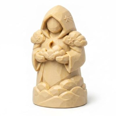 Wood Carved-Like Sky Spirit Figurine in White Oak Finish - 3D Printed in Canada (White Oak)