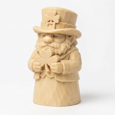 Wood Carved-Like Shamrock Figurine - Unique Desk Decor for Adults – 3D Printed in Canada - 3D Printed in Canada (White Oak)