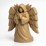 Wood Carved-Like Seraph Figurine - Unique Desk Decor for Adults 3D Printed in Canada - 3D Printed in Canada (Classic Birch)