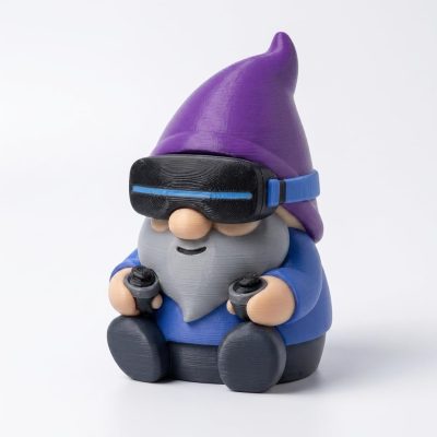 VR Gnome Collectible Figurine - Colorful Bearded Character with VR Headset and Controllers - Unique Desk Decor, Gaming Shelf Display, and Gift for Adults - 3D Printed in Canada