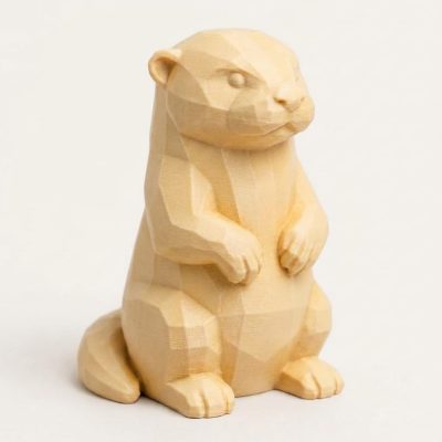 Wood Carved-Like Otter Figurine - Unique Desk Decor for Collectors – 3D Printed in Canada - 3D Printed in Canada (White Oak)