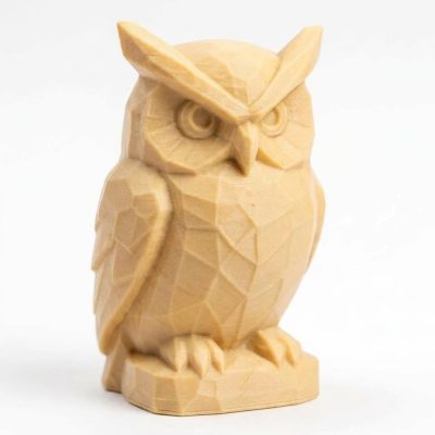 Wood Carved-Like Great Horned Owl Figurine - Unique Desk Decor for Adults – 3D Printed in Canada - 3D Printed in Canada (White Oak)