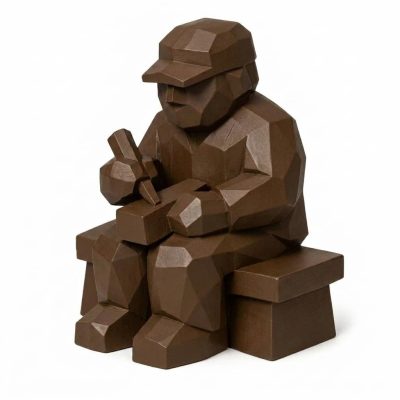 Wood-Carved Bench at Work Collectible Figurine in Black Walnut Finish - 3D Printed in Canada (Black Walnut)