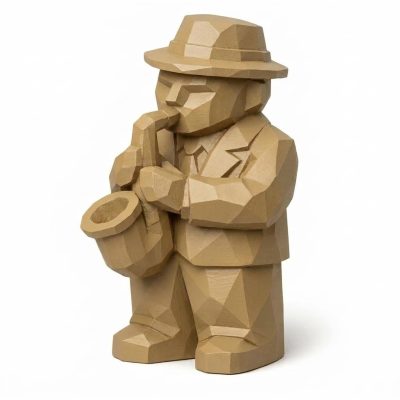 Wood Carved-Like Jazz Musician Figurine - Unique Desk Decor for Adults 3D Printed in Canada - 3D Printed in Canada (Classic Birch)