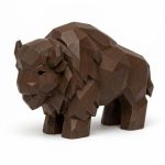 Wood Carved-Like Buffalo Figurine in Black Walnut Finish - 3D Printed in Canada (Black Walnut)