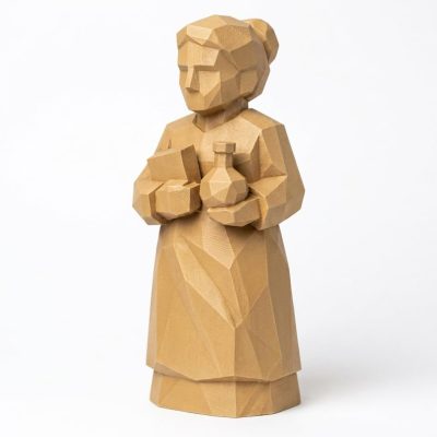 Wood Carved-Like Marie Curie Figurine - Unique Desk Decor for Adults 3D Printed in Canada - 3D Printed in Canada (Classic Birch)