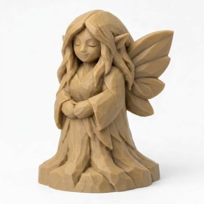 Wood Carved-Like Root Fairy Figurine - Unique Desk Decor for Adults 3D Printed in Canada - 3D Printed in Canada (Classic Birch)