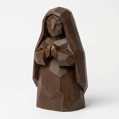 Wood Carved-Like Virgin Mary Figurine - Unique Desk Decor for Adults – 3D Printed in Canada - 3D Printed in Canada (Black Walnut)