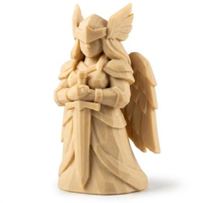 Wood Carved-Like Valkyrie Figurine - Unique Desk Decor for Collectors – 3D Printed in Canada - 3D Printed in Canada (White Oak)