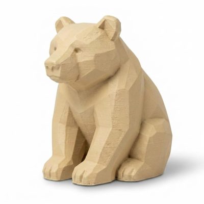 Wood Carved-Like Brown Bear Figurine in White Oak Finish - 3D Printed in Canada (White Oak)