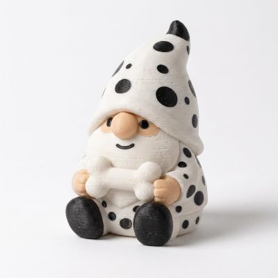 Dalmatian Gnome Collectible Figurine - Adorable Polka Dot Design with Bone Detail - Unique Desk Decor and Gift for Pet Lovers - Eye-Catching Home or Office Accent - 3D Printed in Canada