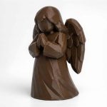 Wood Carved-Like Praying Angel Figurine - Unique Desk Decor for Adults – 3D Printed in Canada - 3D Printed in Canada (Black Walnut)