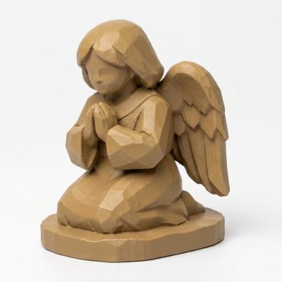 Wood Carved-Like Kneeling Angel Figurine - Elegant Decorative Accent for Collectors 3D Printed in Canada - 3D Printed in Canada (Classic Birch)