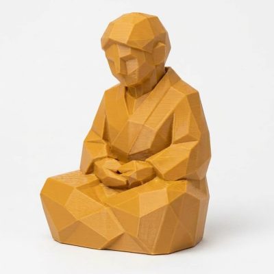 Wood Carved-Like Mindfulness Figurine in Ochre Yellow Finish - 3D Printed in Canada (Ochre Yellow)