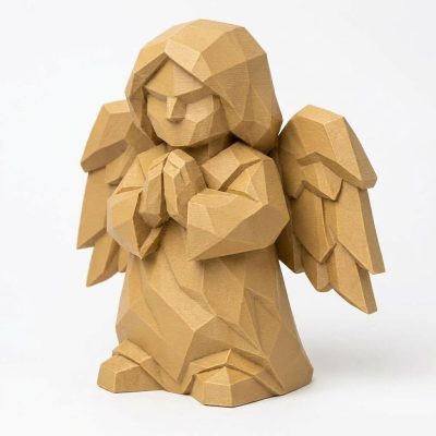 Wood Carved Guardian Angel Collectible Figurine - Unique Desk Decor for Adults 3D Printed in Canada - 3D Printed in Canada (Classic Birch)
