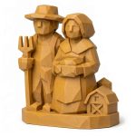 Wood Carved-Like Homestead Figurine in Ochre Yellow Finish - 3D Printed in Canada (Ochre Yellow)